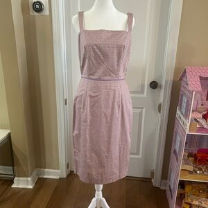 J. Crew Pink Polka Dot Square-Neck Midi Dress